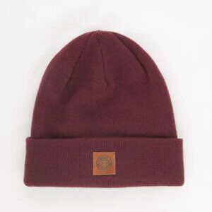 Obey Maroon Knit Beanie with Leather Patch